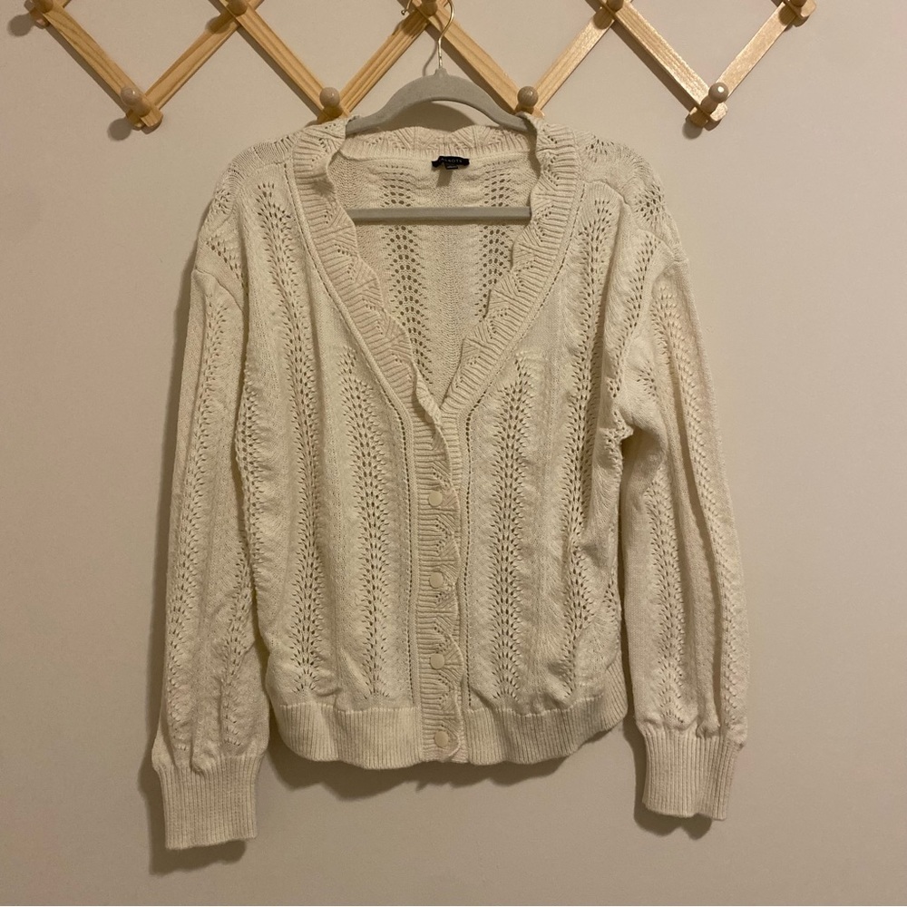 Talbots Cream Cotton Blend Crochet Cardigan size Large